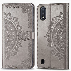 Coque Portefeuille Motif Fantaisie Livre Cuir Etui Clapet pour Samsung Galaxy M01 Gris