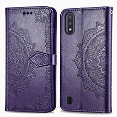 Coque Portefeuille Motif Fantaisie Livre Cuir Etui Clapet pour Samsung Galaxy M01 Violet