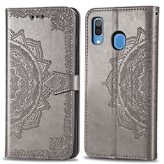 Coque Portefeuille Motif Fantaisie Livre Cuir Etui Clapet pour Samsung Galaxy M10S Gris