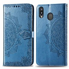 Coque Portefeuille Motif Fantaisie Livre Cuir Etui Clapet pour Samsung Galaxy M20 Bleu