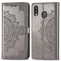 Coque Portefeuille Motif Fantaisie Livre Cuir Etui Clapet pour Samsung Galaxy M20 Gris