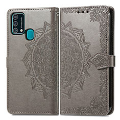 Coque Portefeuille Motif Fantaisie Livre Cuir Etui Clapet pour Samsung Galaxy M21s Gris