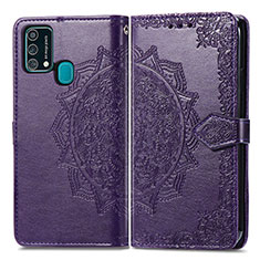 Coque Portefeuille Motif Fantaisie Livre Cuir Etui Clapet pour Samsung Galaxy M21s Violet