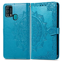 Coque Portefeuille Motif Fantaisie Livre Cuir Etui Clapet pour Samsung Galaxy M31 Bleu