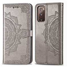 Coque Portefeuille Motif Fantaisie Livre Cuir Etui Clapet pour Samsung Galaxy S20 FE 5G Gris