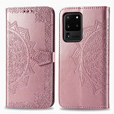 Coque Portefeuille Motif Fantaisie Livre Cuir Etui Clapet pour Samsung Galaxy S20 Ultra 5G Or Rose