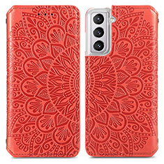 Coque Portefeuille Motif Fantaisie Livre Cuir Etui Clapet pour Samsung Galaxy S21 5G Rouge