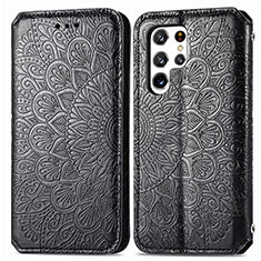 Coque Portefeuille Motif Fantaisie Livre Cuir Etui Clapet pour Samsung Galaxy S22 Ultra 5G Noir