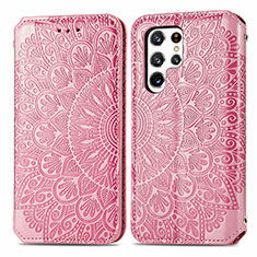 Coque Portefeuille Motif Fantaisie Livre Cuir Etui Clapet pour Samsung Galaxy S22 Ultra 5G Or Rose