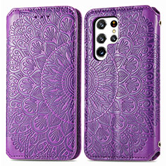 Coque Portefeuille Motif Fantaisie Livre Cuir Etui Clapet pour Samsung Galaxy S22 Ultra 5G Violet