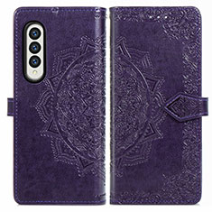 Coque Portefeuille Motif Fantaisie Livre Cuir Etui Clapet pour Samsung Galaxy Z Fold3 5G Violet