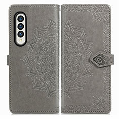 Coque Portefeuille Motif Fantaisie Livre Cuir Etui Clapet pour Samsung Galaxy Z Fold4 5G Gris