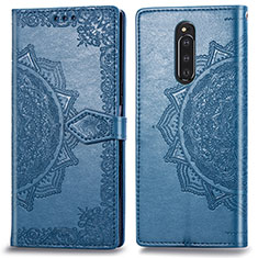 Coque Portefeuille Motif Fantaisie Livre Cuir Etui Clapet pour Sony Xperia 1 Bleu