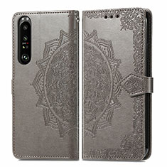 Coque Portefeuille Motif Fantaisie Livre Cuir Etui Clapet pour Sony Xperia 1 III Gris