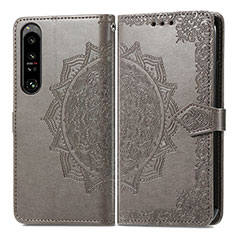 Coque Portefeuille Motif Fantaisie Livre Cuir Etui Clapet pour Sony Xperia 1 IV Gris