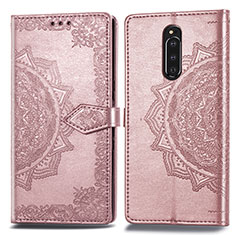 Coque Portefeuille Motif Fantaisie Livre Cuir Etui Clapet pour Sony Xperia 1 Or Rose