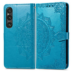 Coque Portefeuille Motif Fantaisie Livre Cuir Etui Clapet pour Sony Xperia 1 V Bleu