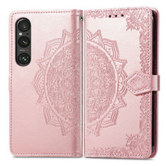 Coque Portefeuille Motif Fantaisie Livre Cuir Etui Clapet pour Sony Xperia 1 V Or Rose