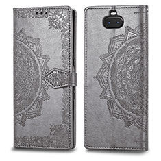 Coque Portefeuille Motif Fantaisie Livre Cuir Etui Clapet pour Sony Xperia 10 Gris