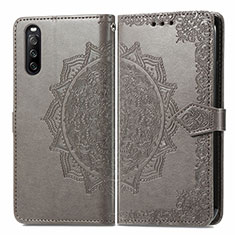 Coque Portefeuille Motif Fantaisie Livre Cuir Etui Clapet pour Sony Xperia 10 III SOG04 Gris