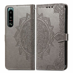 Coque Portefeuille Motif Fantaisie Livre Cuir Etui Clapet pour Sony Xperia 5 III Gris