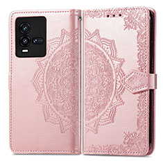 Coque Portefeuille Motif Fantaisie Livre Cuir Etui Clapet pour Vivo iQOO 10 5G Or Rose