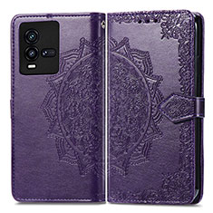 Coque Portefeuille Motif Fantaisie Livre Cuir Etui Clapet pour Vivo iQOO 10 5G Violet