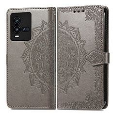 Coque Portefeuille Motif Fantaisie Livre Cuir Etui Clapet pour Vivo iQOO 9T 5G Gris