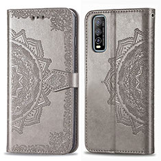 Coque Portefeuille Motif Fantaisie Livre Cuir Etui Clapet pour Vivo iQOO U1 Gris