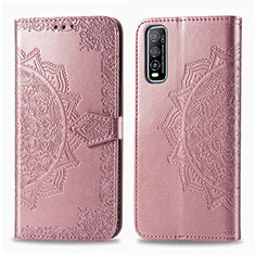 Coque Portefeuille Motif Fantaisie Livre Cuir Etui Clapet pour Vivo iQOO U1 Or Rose