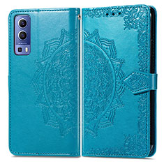 Coque Portefeuille Motif Fantaisie Livre Cuir Etui Clapet pour Vivo iQOO Z3 5G Bleu