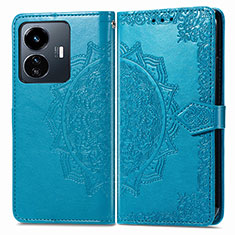 Coque Portefeuille Motif Fantaisie Livre Cuir Etui Clapet pour Vivo iQOO Z6 Lite 5G Bleu