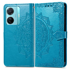 Coque Portefeuille Motif Fantaisie Livre Cuir Etui Clapet pour Vivo iQOO Z6 Pro 5G Bleu