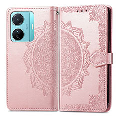 Coque Portefeuille Motif Fantaisie Livre Cuir Etui Clapet pour Vivo iQOO Z6 Pro 5G Or Rose