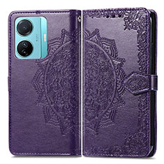 Coque Portefeuille Motif Fantaisie Livre Cuir Etui Clapet pour Vivo iQOO Z6 Pro 5G Violet