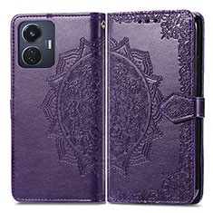 Coque Portefeuille Motif Fantaisie Livre Cuir Etui Clapet pour Vivo T1 4G Violet