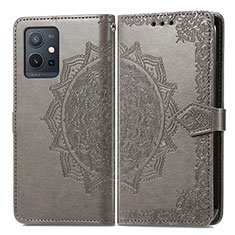 Coque Portefeuille Motif Fantaisie Livre Cuir Etui Clapet pour Vivo T1 5G India Gris