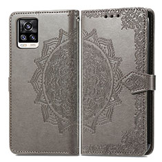 Coque Portefeuille Motif Fantaisie Livre Cuir Etui Clapet pour Vivo V20 (2021) Gris