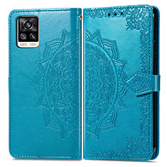 Coque Portefeuille Motif Fantaisie Livre Cuir Etui Clapet pour Vivo V20 Bleu