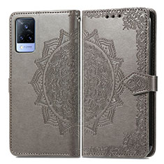 Coque Portefeuille Motif Fantaisie Livre Cuir Etui Clapet pour Vivo V21 5G Gris