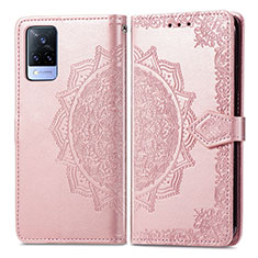 Coque Portefeuille Motif Fantaisie Livre Cuir Etui Clapet pour Vivo V21 5G Or Rose