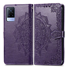 Coque Portefeuille Motif Fantaisie Livre Cuir Etui Clapet pour Vivo V21 5G Violet