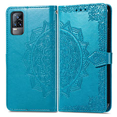 Coque Portefeuille Motif Fantaisie Livre Cuir Etui Clapet pour Vivo V21e 4G Bleu