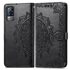 Coque Portefeuille Motif Fantaisie Livre Cuir Etui Clapet pour Vivo V21e 4G Noir