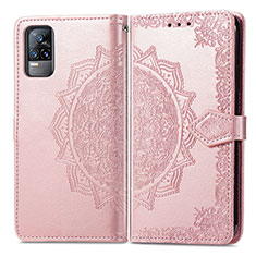 Coque Portefeuille Motif Fantaisie Livre Cuir Etui Clapet pour Vivo V21e 4G Or Rose