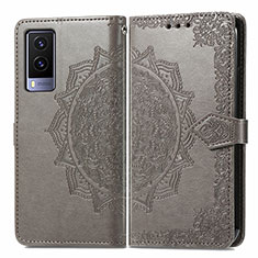 Coque Portefeuille Motif Fantaisie Livre Cuir Etui Clapet pour Vivo V21e 5G Gris