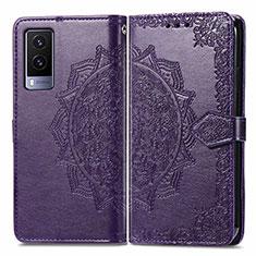 Coque Portefeuille Motif Fantaisie Livre Cuir Etui Clapet pour Vivo V21e 5G Violet