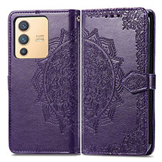 Coque Portefeuille Motif Fantaisie Livre Cuir Etui Clapet pour Vivo V23 5G Violet