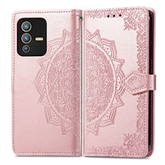 Coque Portefeuille Motif Fantaisie Livre Cuir Etui Clapet pour Vivo V23 Pro 5G Or Rose