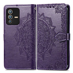 Coque Portefeuille Motif Fantaisie Livre Cuir Etui Clapet pour Vivo V23 Pro 5G Violet